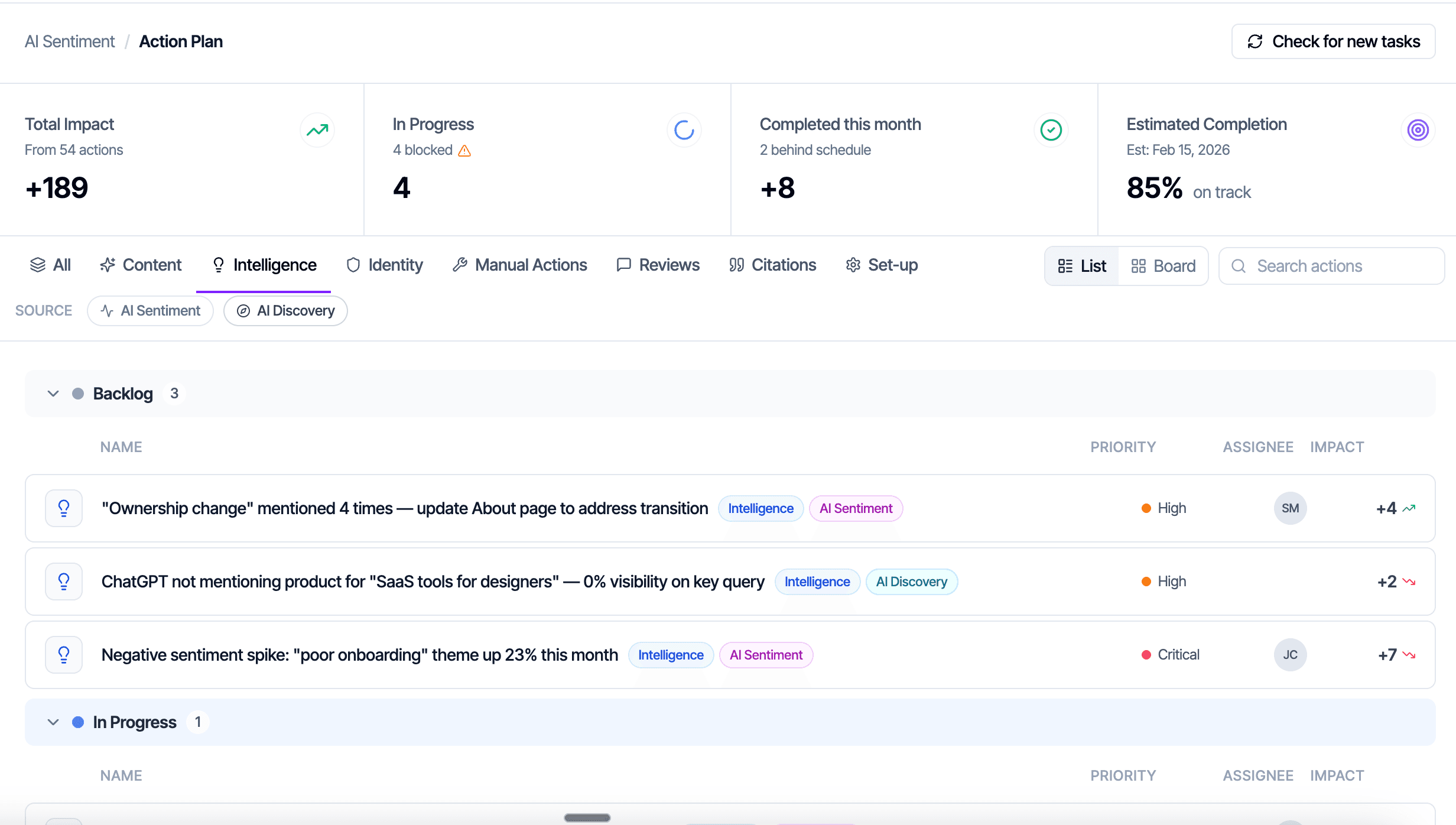 AI Visibility Actions Board