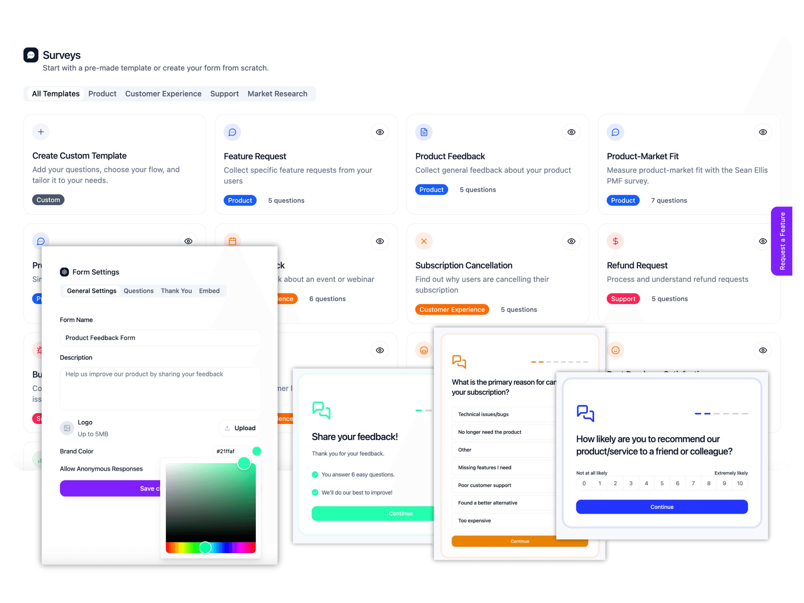 Troof form builder showing a feedback form being created with AI analysis